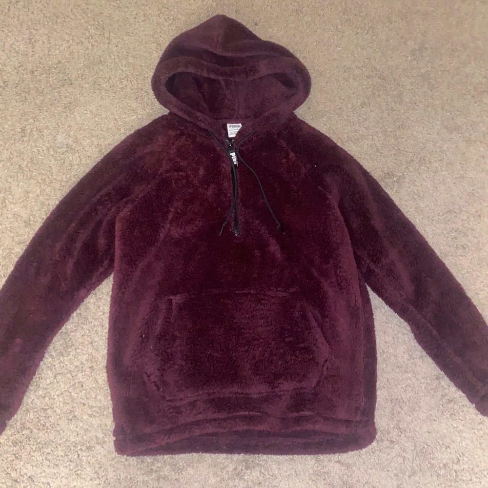 Fuzzy maroon hoodie